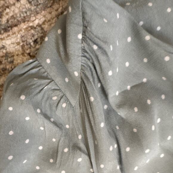 Sage Green Polka Dot Midi Dress Puff Sleeve Romantic Cottagecore Coquet - 6 - Picture 4 of 8